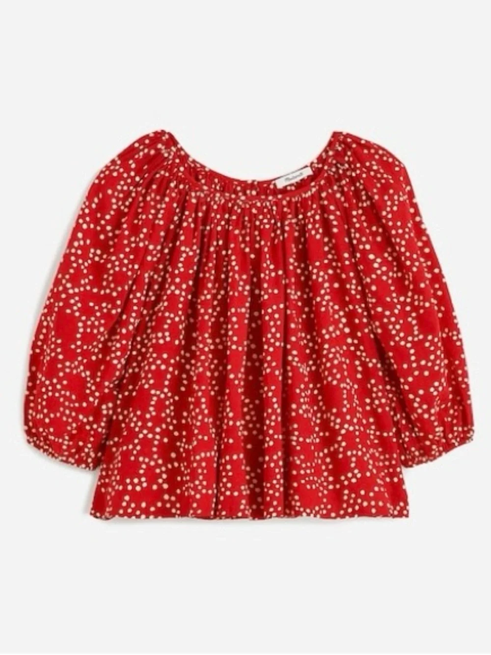 MADEWELL S Shirred Puff-Sleeve Top in Dot • Festival Red Classic Scattered Dots